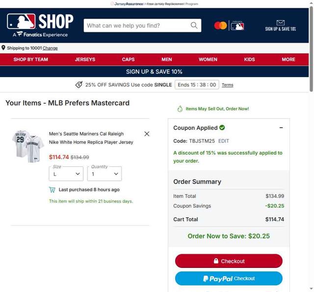 Seattle Mariners checkout page showing Seattle Mariners promo code box | Screenshot taken by SimplyCodes community member on Sep 10, 2025