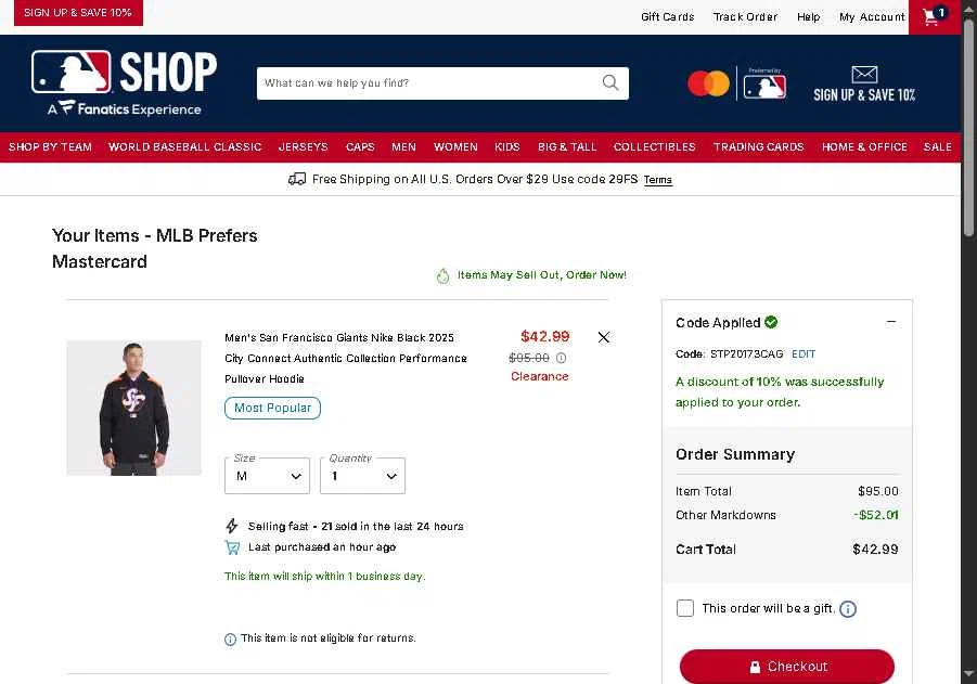 Seattle Mariners checkout page showing Seattle Mariners promo code box | Screenshot taken by SimplyCodes community member on Feb 16, 2026
