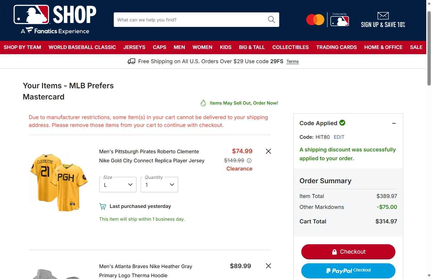 Seattle Mariners checkout page showing Seattle Mariners promo code box | Screenshot taken by SimplyCodes community member on Jan 30, 2026