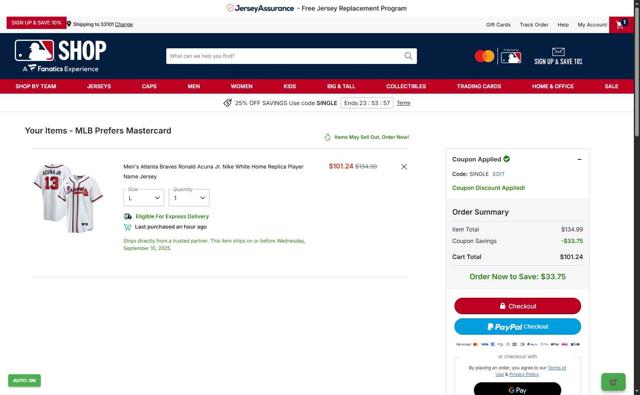 Seattle Mariners checkout page showing Seattle Mariners promo code box | Screenshot taken by SimplyCodes community member on Sep 10, 2025