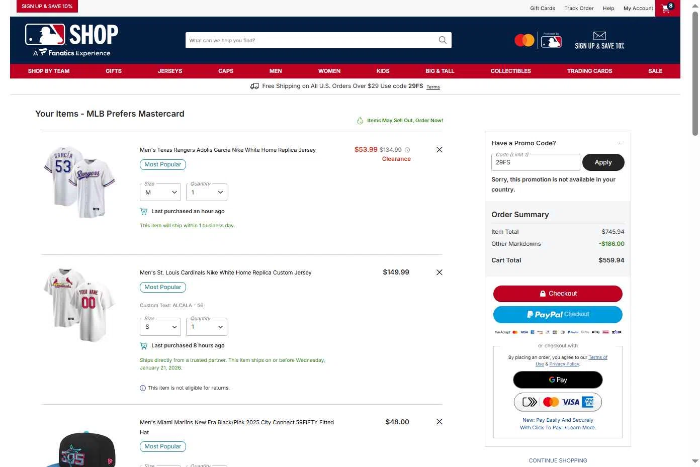 Seattle Mariners checkout page showing Seattle Mariners promo code box | Screenshot taken by SimplyCodes community member on Jan 7, 2026