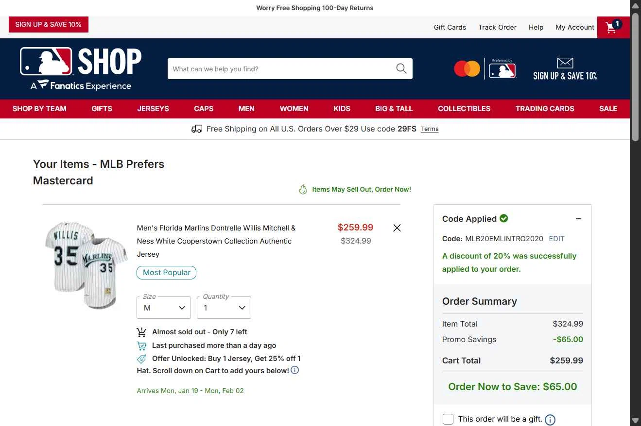 Seattle Mariners checkout page showing Seattle Mariners promo code box | Screenshot taken by SimplyCodes community member on Jan 3, 2026