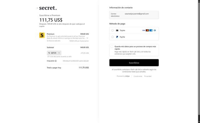 Secret checkout page showing Secret discount code box | Screenshot taken by SimplyCodes community member on Aug 13, 2025