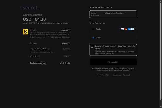 Secret checkout page showing Secret discount code box | Screenshot taken by SimplyCodes community member on Aug 13, 2025
