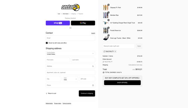 Sector 9 checkout page showing Sector 9 promo code box | Screenshot taken by SimplyCodes community member on Aug 26, 2025