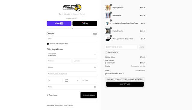 Sector 9 checkout page showing Sector 9 promo code box | Screenshot taken by SimplyCodes community member on Aug 8, 2025