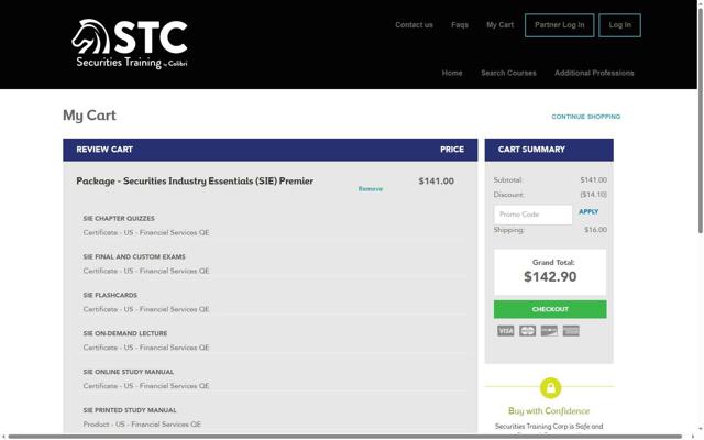 Securities Training Corporation checkout page showing Securities Training Corporation promo code box | Screenshot taken by SimplyCodes community member on Jul 9, 2025