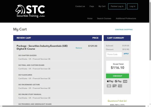 Securities Training Corporation checkout page showing Securities Training Corporation promo code box | Screenshot taken by SimplyCodes community member on Sep 5, 2025
