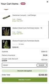 Seedsman coupon verification screenshot