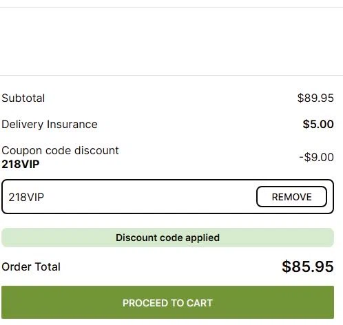 Seedsman promo code screenshot showing code 218VIP applied at Seedsman checkout page. Uploaded by SimplyCodes community member SaleChaser2140 on Nov 28, 2025