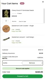 Seedsman coupon verification screenshot