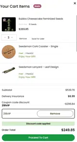Seedsman coupon verification screenshot
