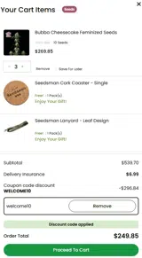 WELCOME10 coupon verification screenshot
