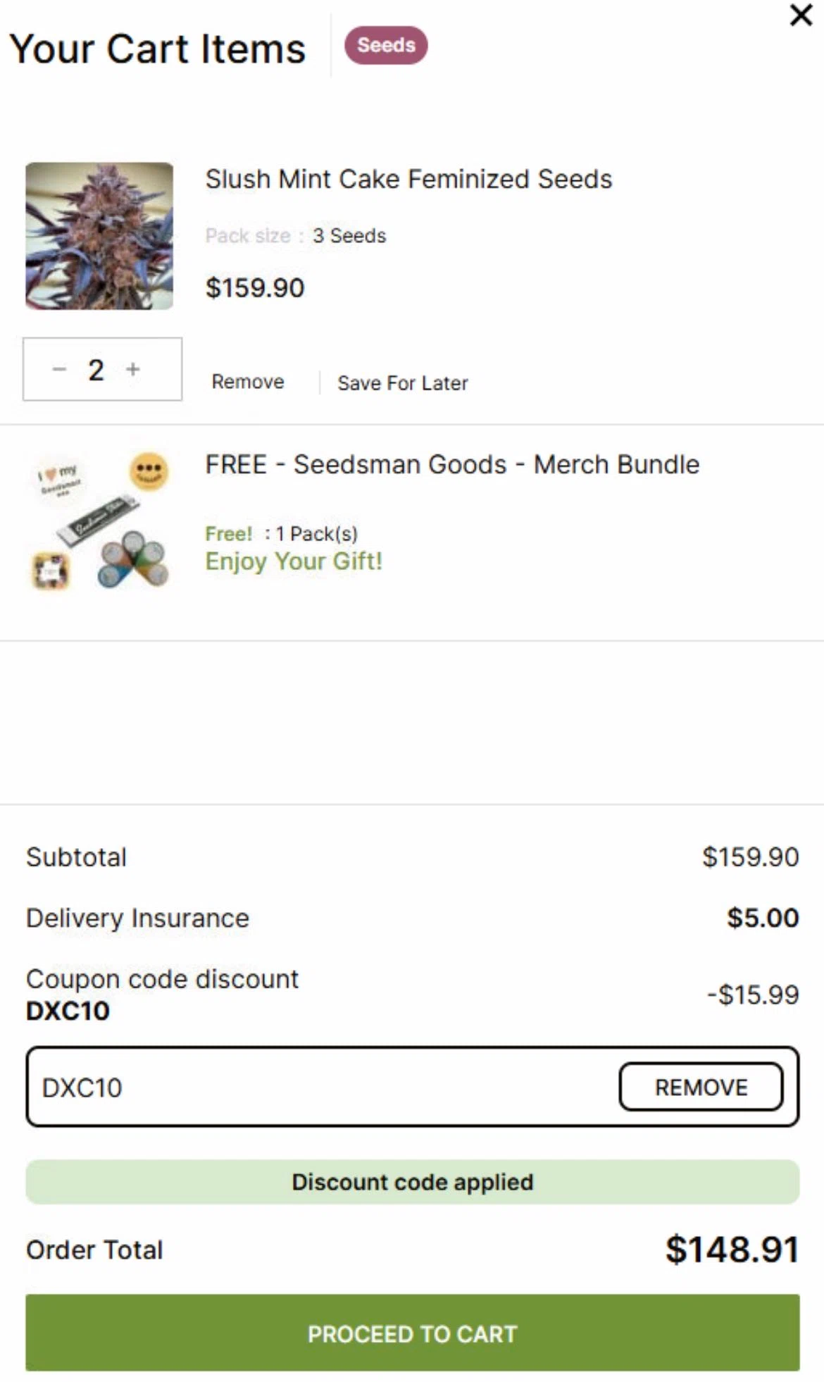 Seedsman promo code screenshot showing code DXC10 applied at Seedsman checkout page. Uploaded by SimplyCodes community member WonderMaestro9049 on Feb 11, 2026