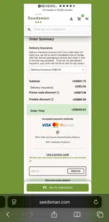 Seedsman coupon verification screenshot