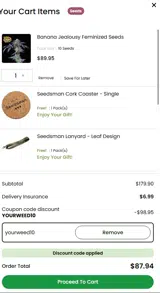 YOURWEED10 coupon verification screenshot