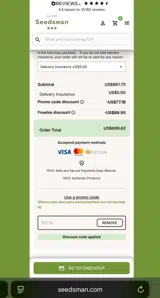 Seedsman coupon verification screenshot