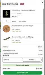 HYDRO10 coupon verification screenshot