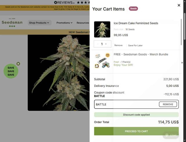 Seedsman checkout page showing Seedsman promo code box | Screenshot taken by SimplyCodes community member on Aug 29, 2025
