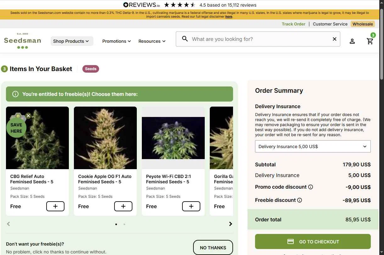 Seedsman checkout page showing Seedsman promo code box | Screenshot taken by SimplyCodes community member on Feb 2, 2026