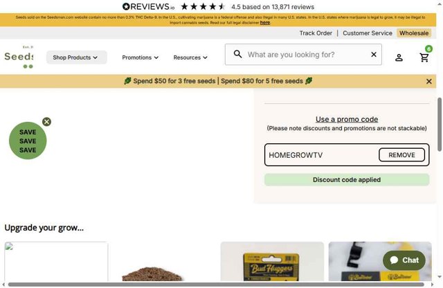 Seedsman checkout page showing Seedsman promo code box | Screenshot taken by SimplyCodes community member on Sep 6, 2025