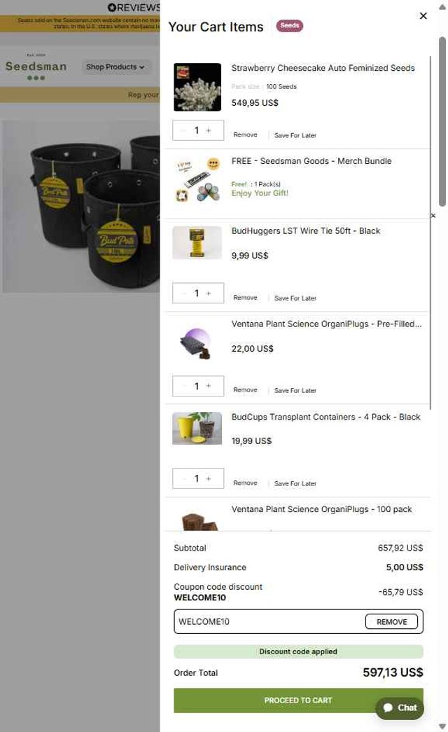 Seedsman checkout page showing Seedsman promo code box | Screenshot taken by SimplyCodes community member on Aug 24, 2025