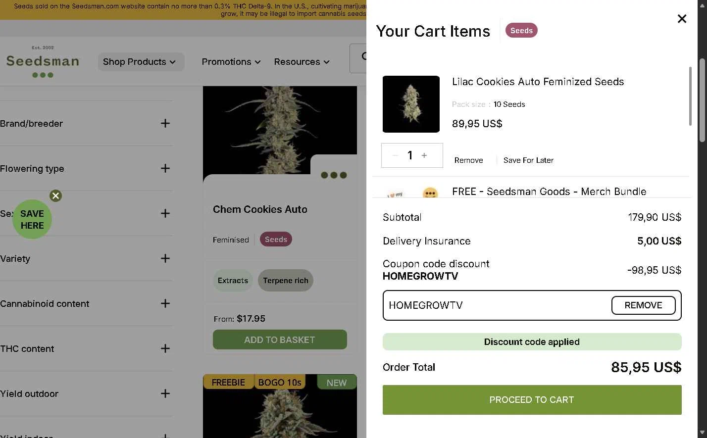 Seedsman checkout page showing Seedsman promo code box | Screenshot taken by SimplyCodes community member on Feb 12, 2026