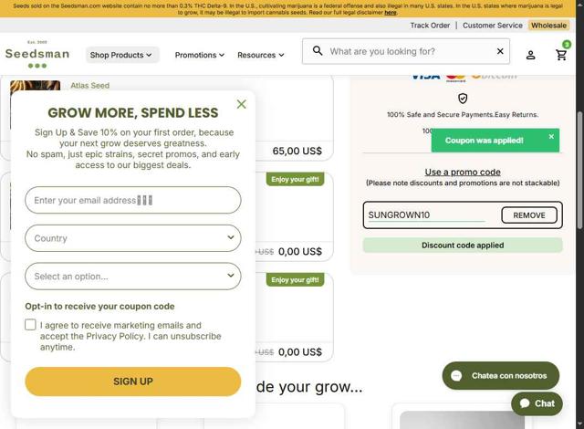 Seedsman checkout page showing Seedsman promo code box | Screenshot taken by SimplyCodes community member on Sep 25, 2025
