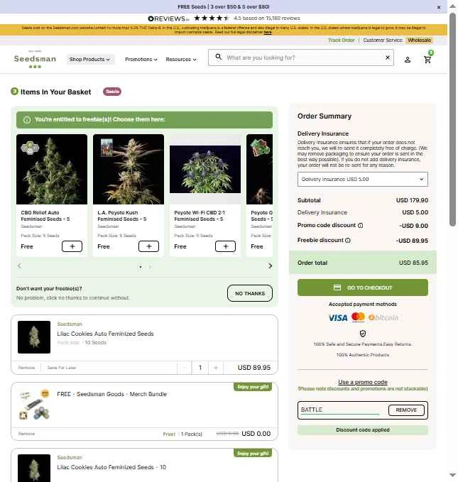 Seedsman checkout page showing Seedsman promo code box | Screenshot taken by SimplyCodes community member on Feb 12, 2026