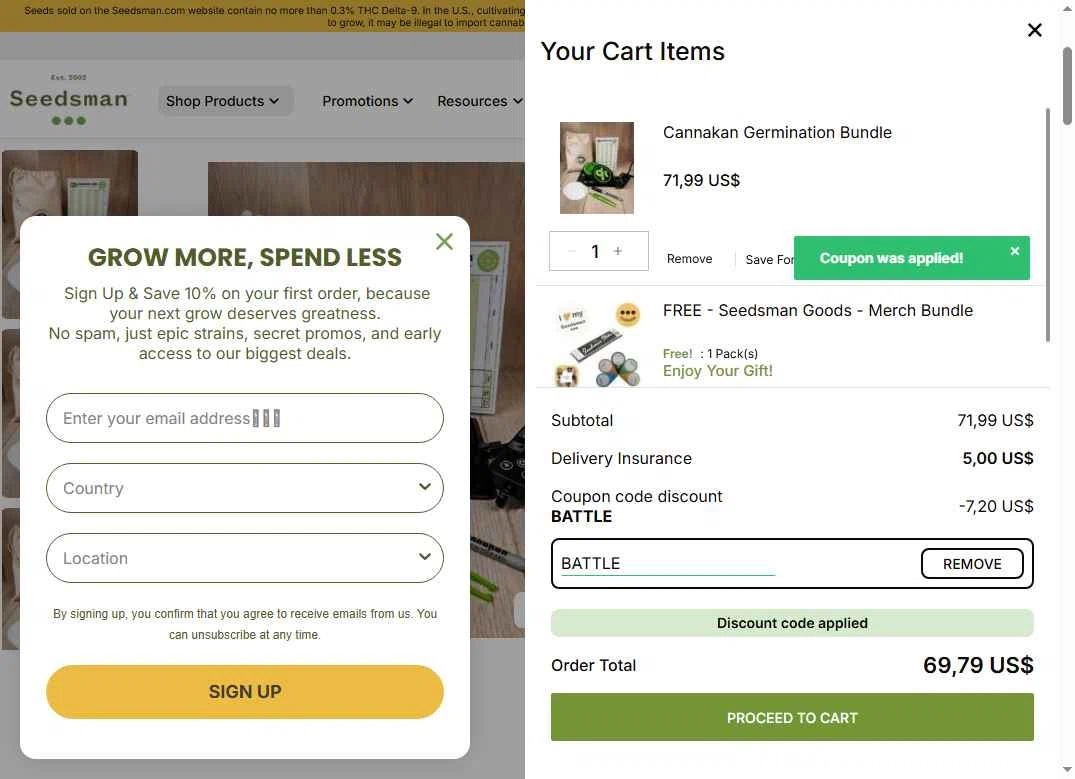 Seedsman checkout page showing Seedsman promo code box | Screenshot taken by SimplyCodes community member on Jan 20, 2026