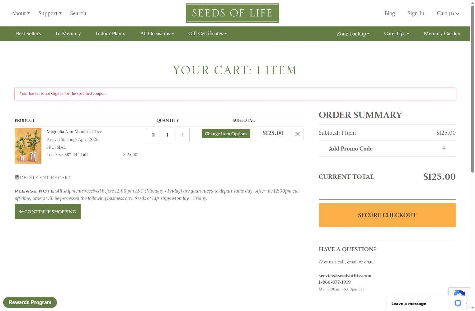 Seeds of Life checkout page showing Seeds of Life promo code box | Screenshot taken by SimplyCodes community member on Nov 14, 2025