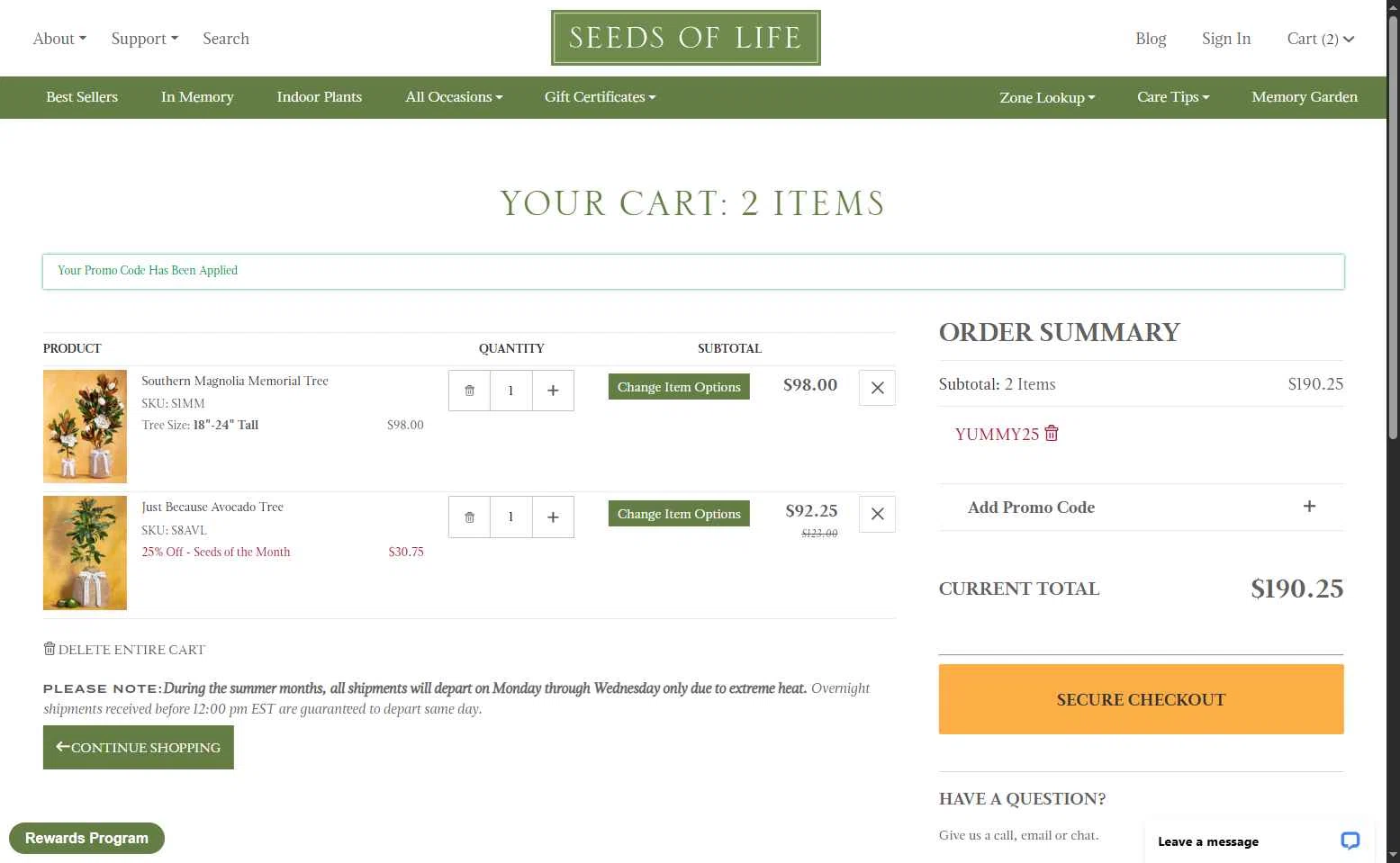Seeds of Life checkout page showing Seeds of Life promo code box | Screenshot taken by SimplyCodes community member on Sep 9, 2025