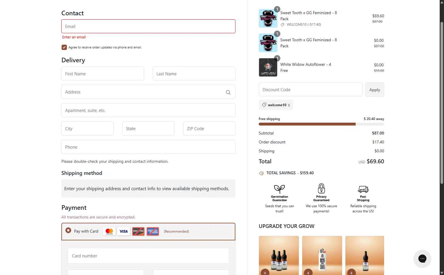 SeedSupreme checkout page showing SeedSupreme discount code box | Screenshot taken by SimplyCodes community member on Feb 9, 2026