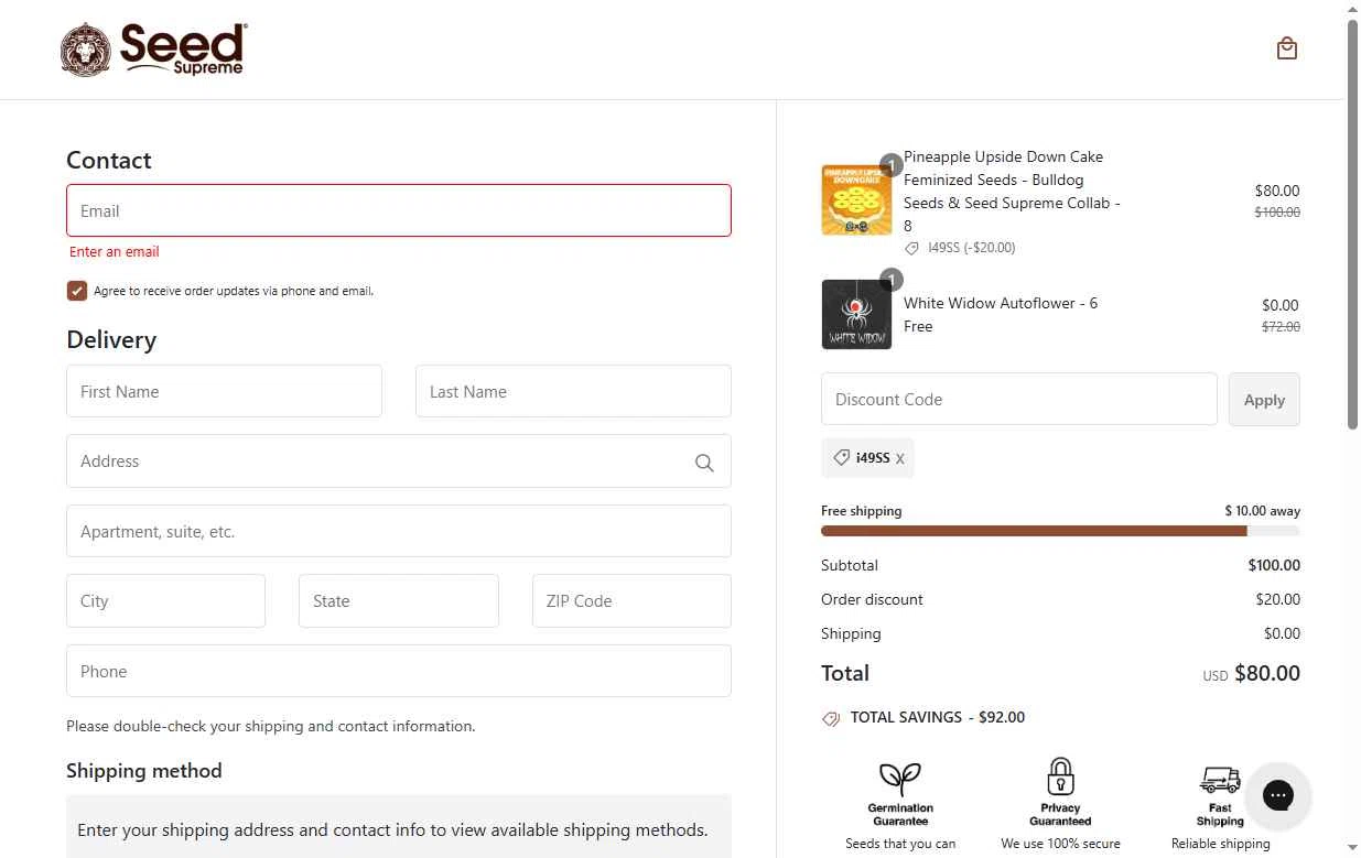 SeedSupreme checkout page showing SeedSupreme discount code box | Screenshot taken by SimplyCodes community member on Feb 12, 2026