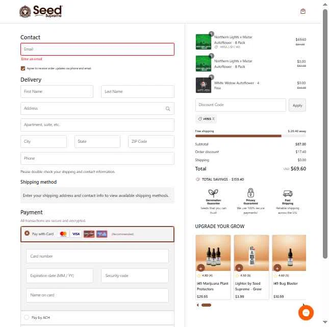 SeedSupreme checkout page showing SeedSupreme discount code box | Screenshot taken by SimplyCodes community member on Feb 3, 2026