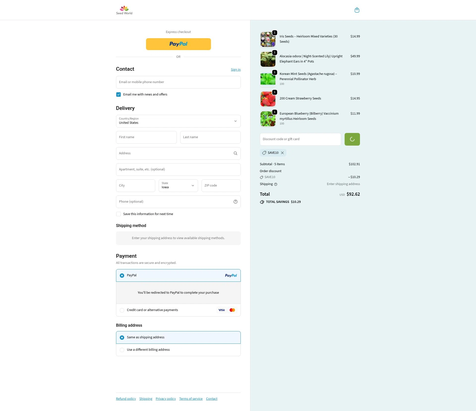SeedWorld checkout page showing SeedWorld discount code box | Screenshot taken by SimplyCodes community member on Jan 30, 2026