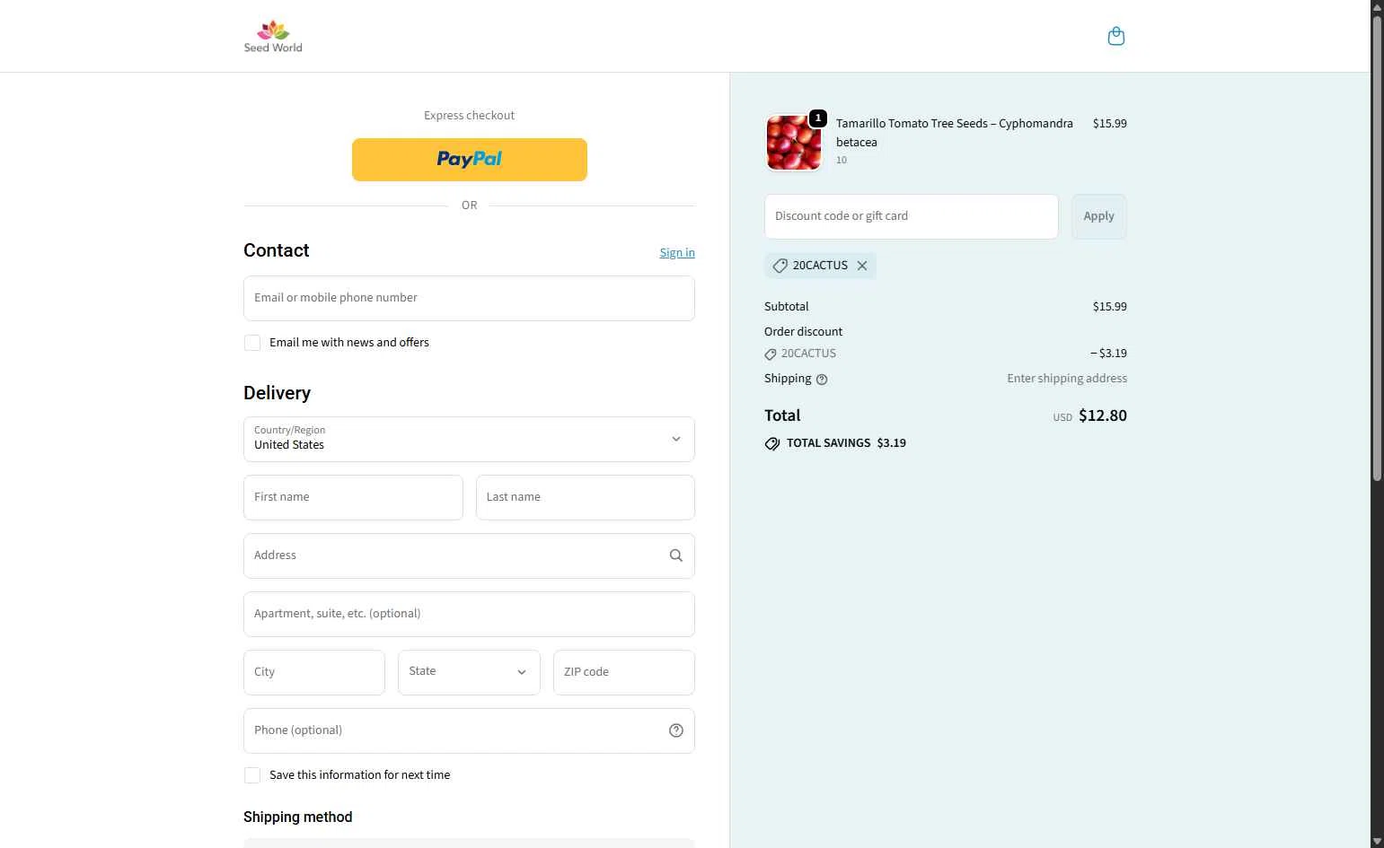 SeedWorld checkout page showing SeedWorld discount code box | Screenshot taken by SimplyCodes community member on Jan 30, 2026