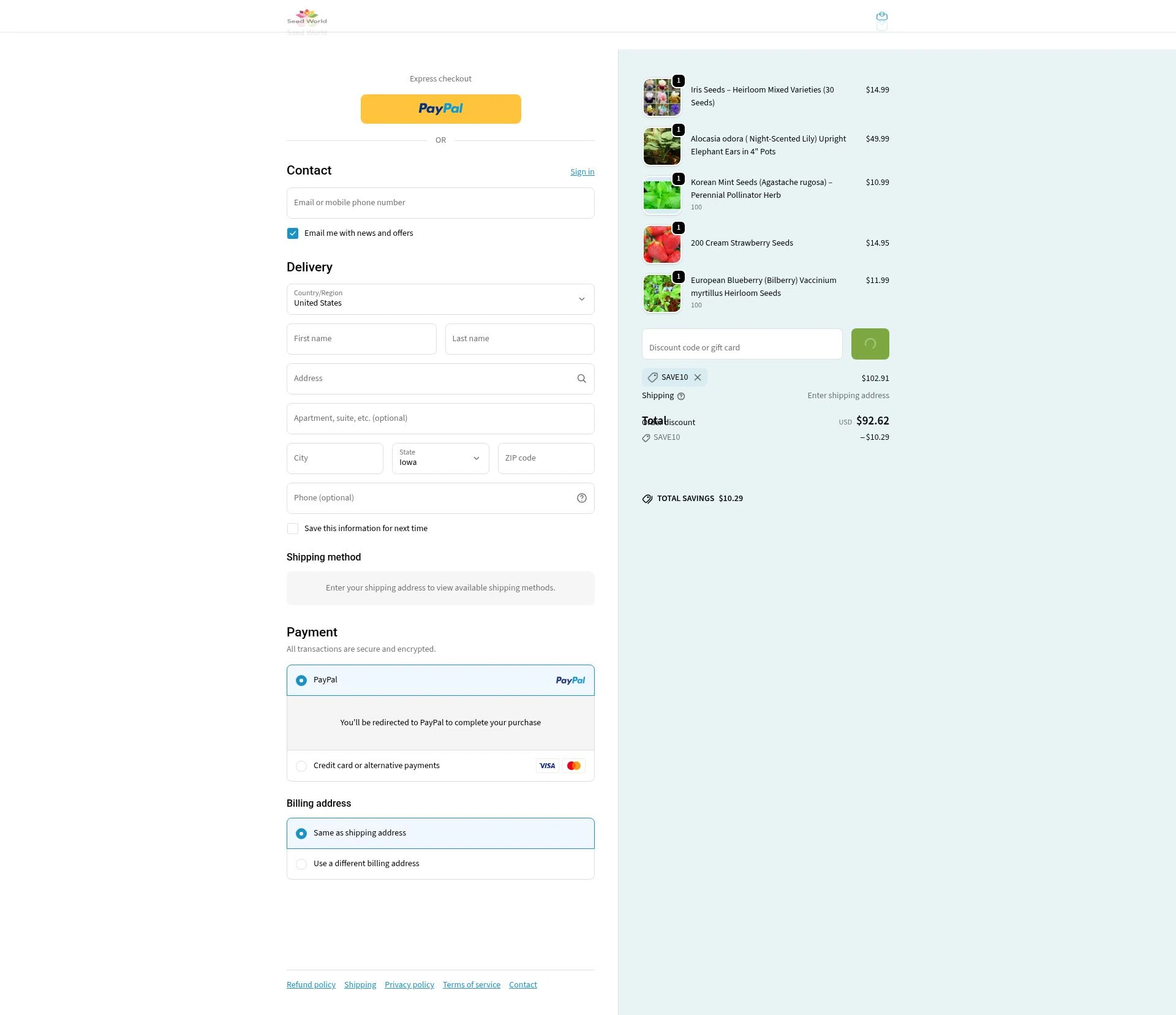 SeedWorld checkout page showing SeedWorld discount code box | Screenshot taken by SimplyCodes community member on Feb 4, 2026