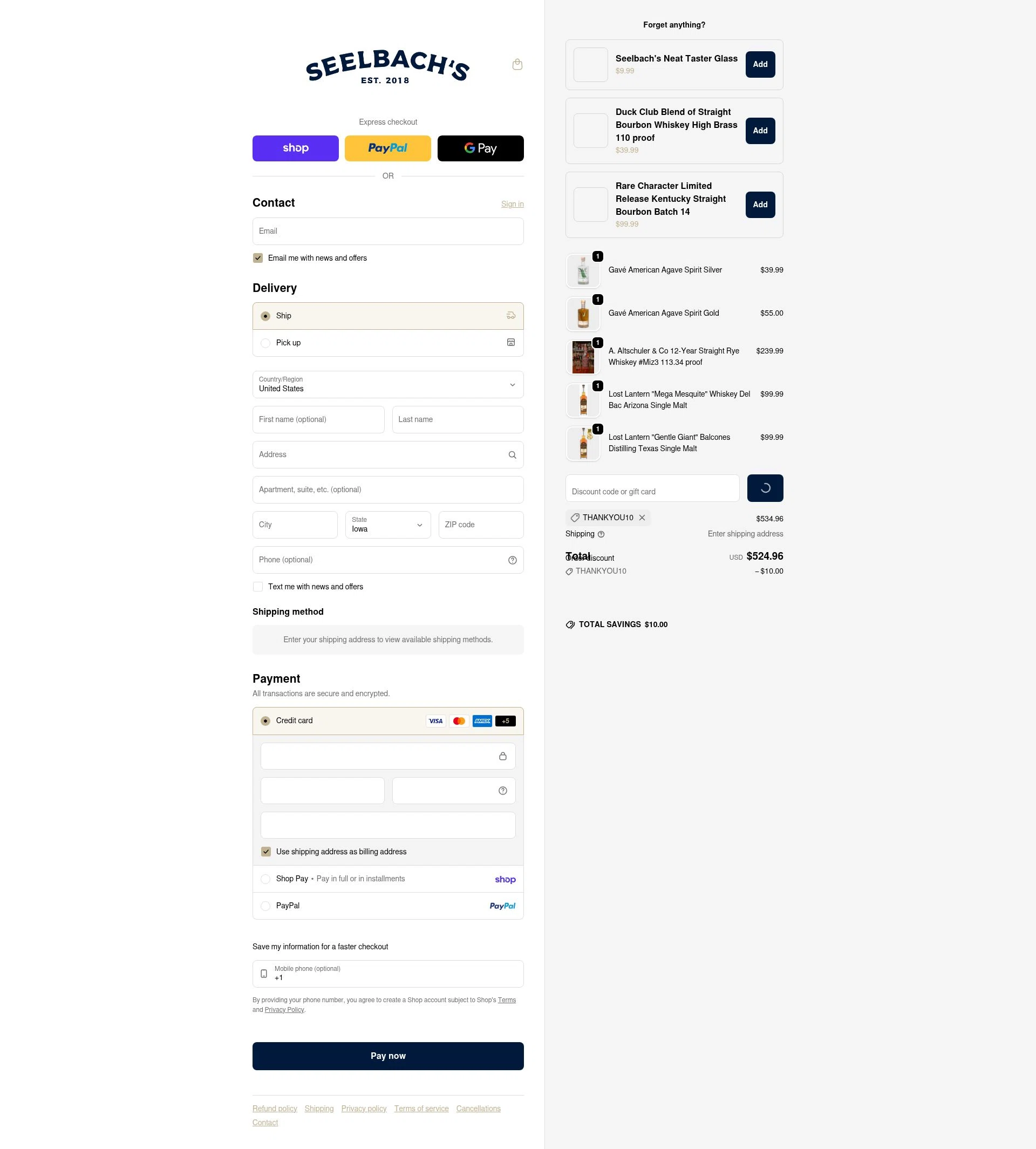 Seelbach's checkout page showing Seelbach's discount code box | Screenshot taken by SimplyCodes community member on Feb 5, 2026