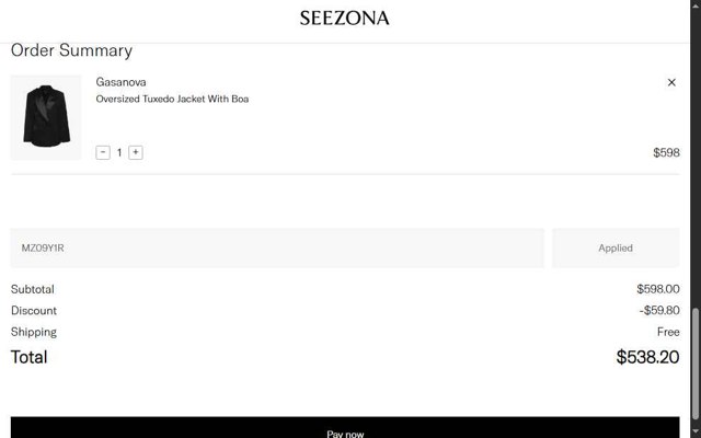 Seezona checkout page showing Seezona promo code box | Screenshot taken by SimplyCodes community member on Jul 25, 2025