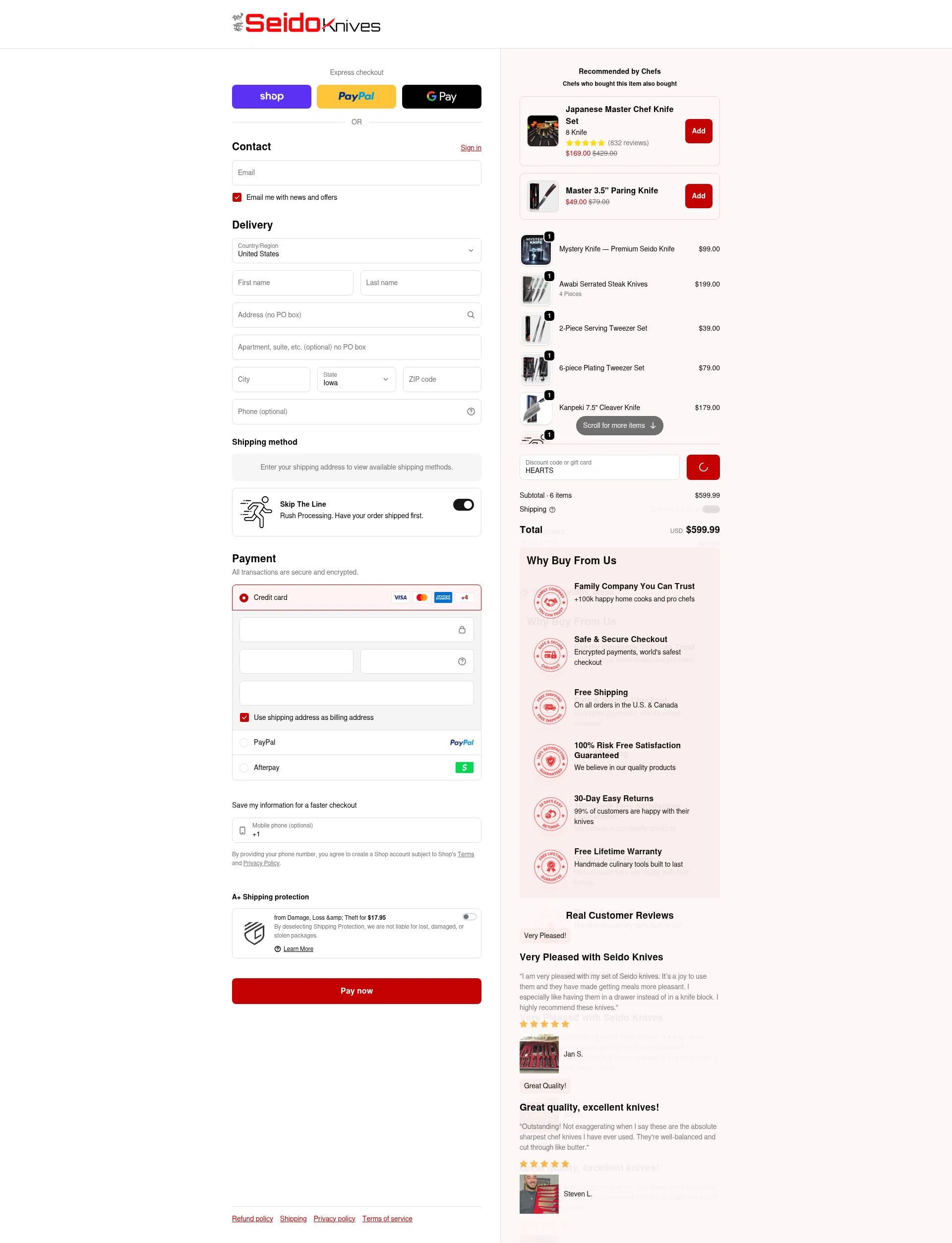 Seido Knives checkout page showing Seido Knives discount code box | Screenshot taken by SimplyCodes community member on Feb 5, 2026