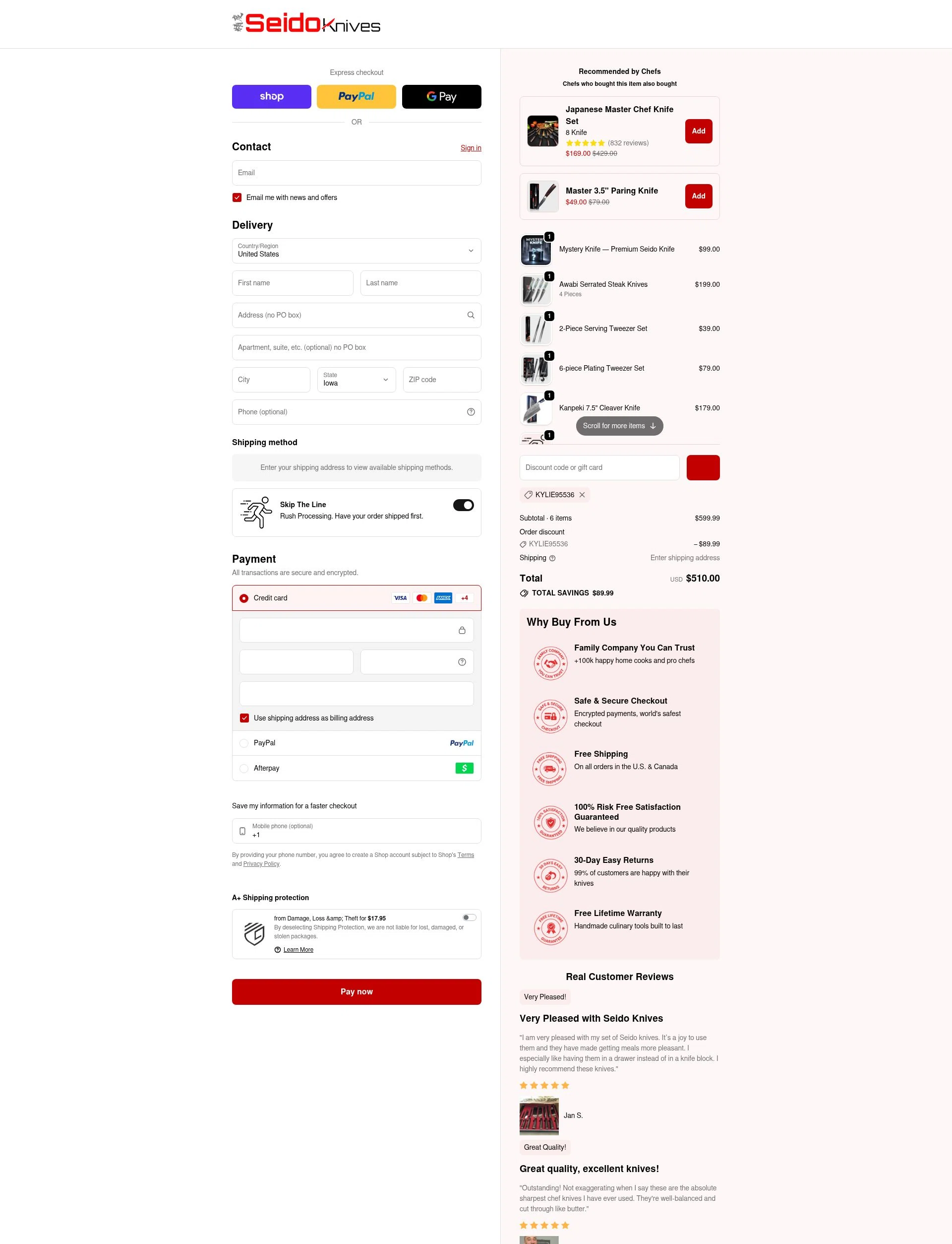 Seido Knives checkout page showing Seido Knives discount code box | Screenshot taken by SimplyCodes community member on Feb 5, 2026
