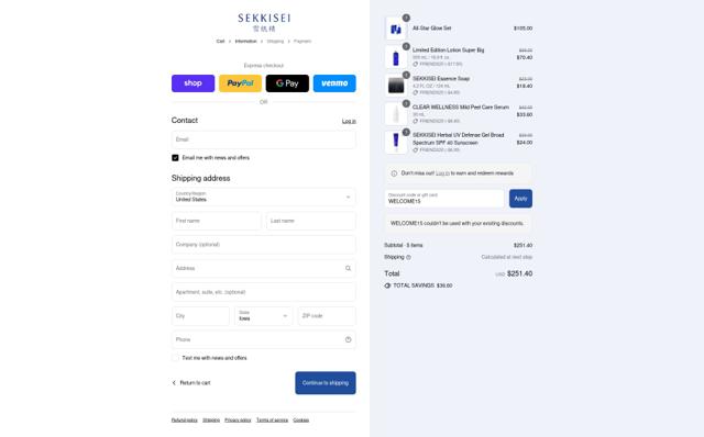 Sekkisei checkout page showing Sekkisei discount code box | Screenshot taken by SimplyCodes community member on Sep 4, 2025