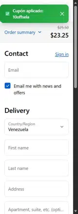 10offsela coupon verification screenshot