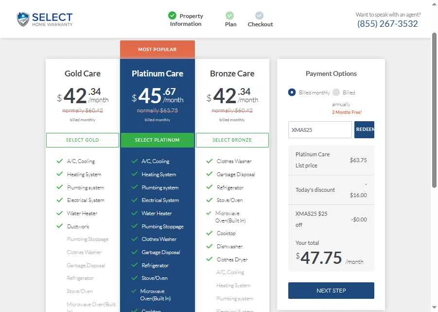 Select Home Warranty checkout page showing Select Home Warranty promo code box | Screenshot taken by SimplyCodes community member on Jul 13, 2025