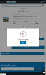 Select Sheds coupon verification screenshot
