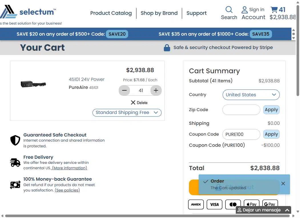 Selectum checkout page showing Selectum promo code box | Screenshot taken by SimplyCodes community member on Sep 21, 2025