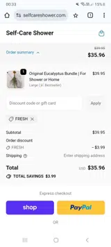 FRESH coupon verification screenshot
