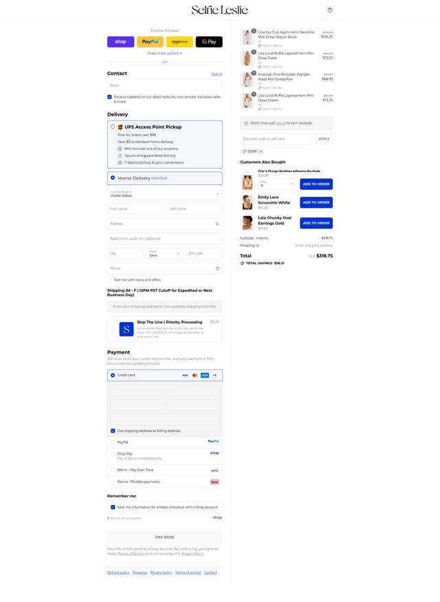 Selfie Leslie checkout page showing Selfie Leslie discount code box | Screenshot taken by SimplyCodes community member on Sep 12, 2025