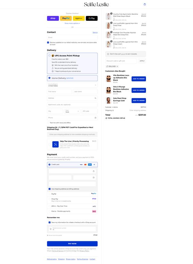Selfie Leslie checkout page showing Selfie Leslie discount code box | Screenshot taken by SimplyCodes community member on Sep 12, 2025